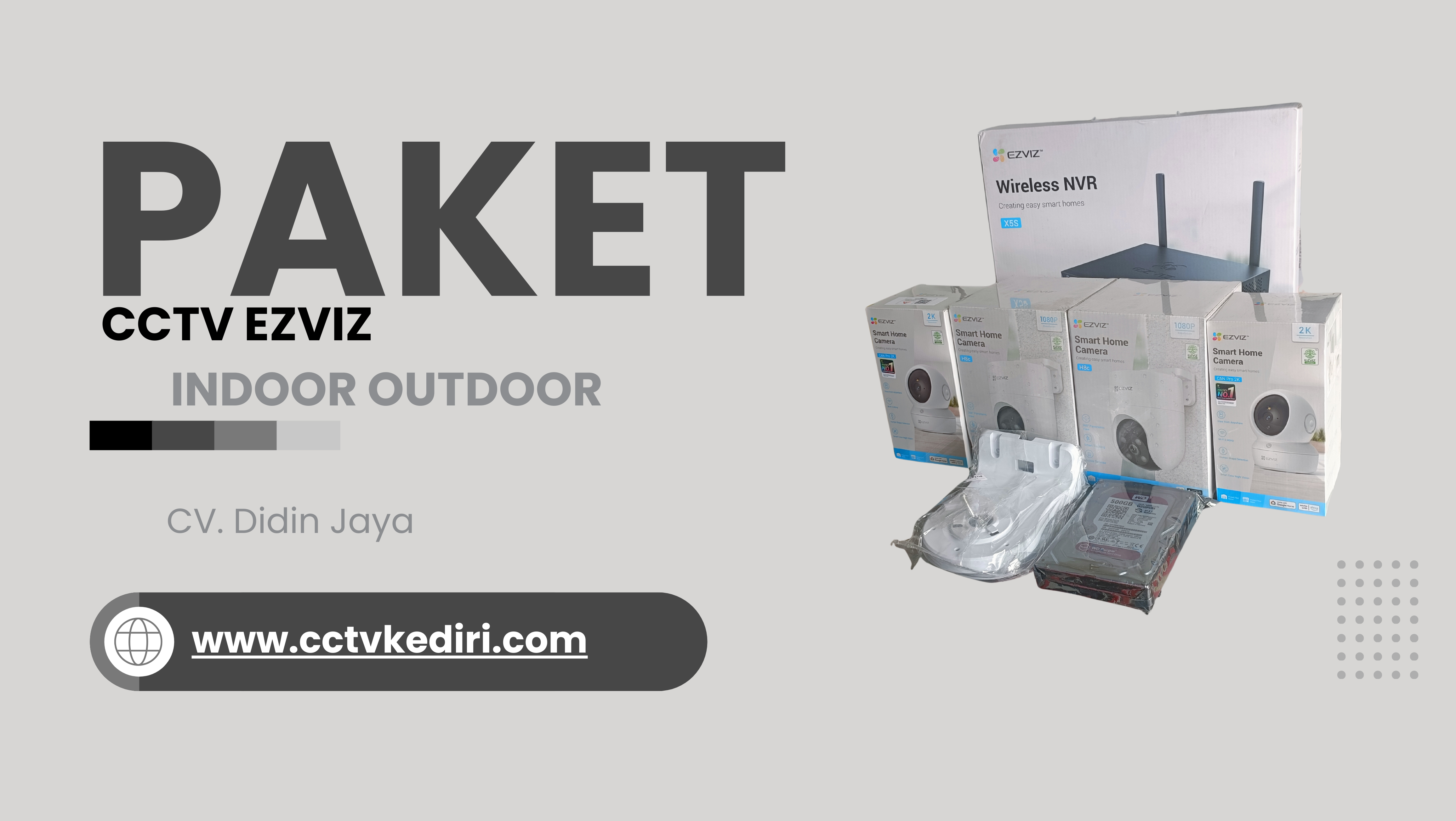 <p>Apa itu CCTV EZVIZ ? CCTV EZVIZ adalah sistem pengawasan modern yang terdiri dari : NVR ( Network Vidio Recorder ) EZVIZ, Mendukung 4 kamera wifi / lp, Rekaman resolusi tanggi hingga 5MP, Fitur suara audio jika kamera mendukung mikrofon dan spaker, Bisa digunakan indoor maupun outdoor, Dapat dipantau melalui HP,komputer, atau monitor.</p>